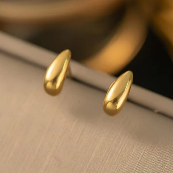 316L Stainless Steel Smooth Water Drop Stud Earrings Fashion Minimalist - Picture 2 of 3